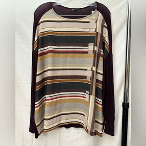 Zara Collection Sheer Striped Maroon Drop Shoulder Top Size Medium